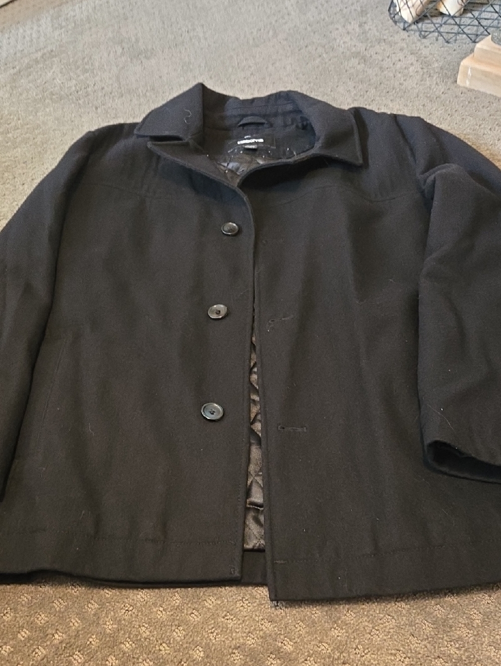 Claiborne Black Wool Blend Coat with Quilted Lining